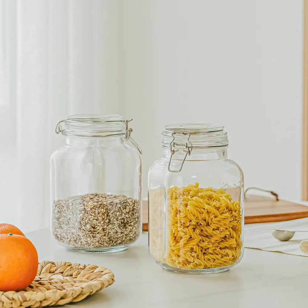 XMSJ Airtight Clear Glass Storage Jar Set 2 Pack Canisters