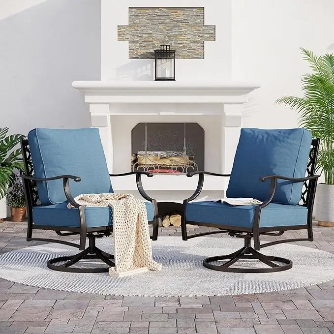 Metal Outdoor Swivel Patio Chairs Set Of 2 With Cushions