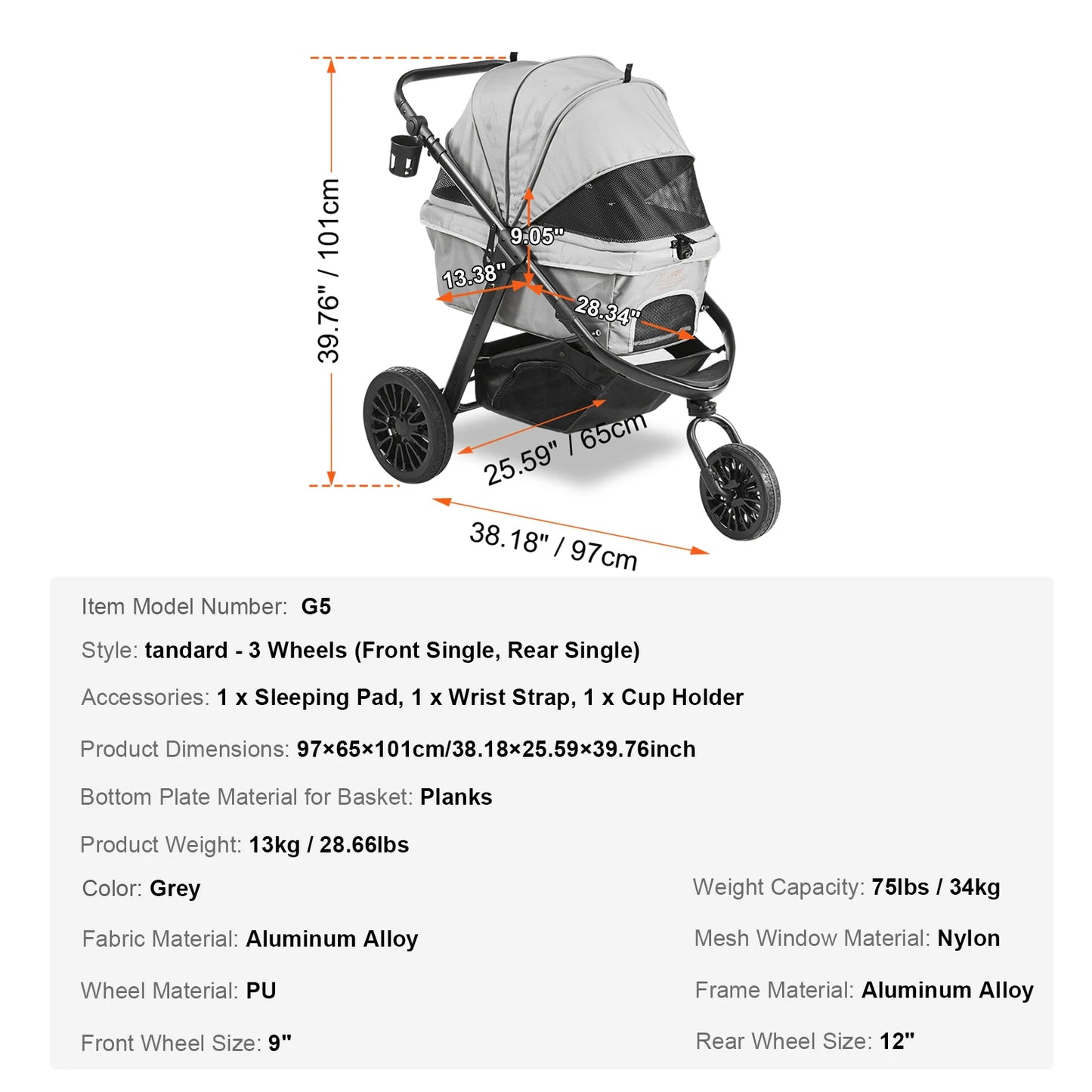 SucceBuy Lightweight Pet Stroller Carrier With Brakes