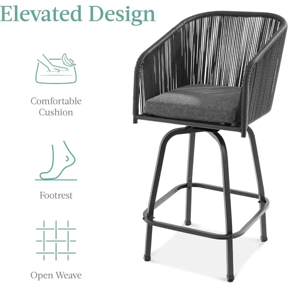 Set of 2 Woven Wicker Swivel Bar Stools Patio Chairs