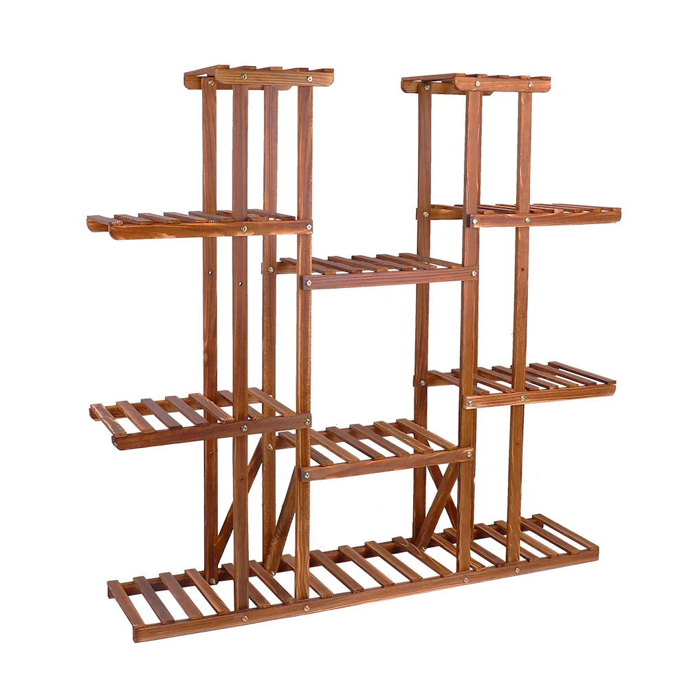 Unho Nine Tier Plant Stand Wood Flower Rack Indoor Outdoor
