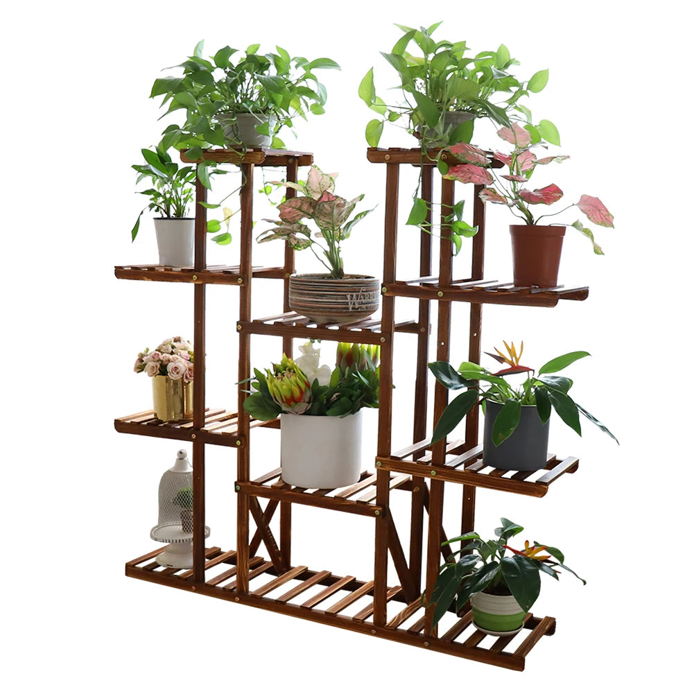 Unho Nine Tier Plant Stand Wood Flower Rack Indoor Outdoor