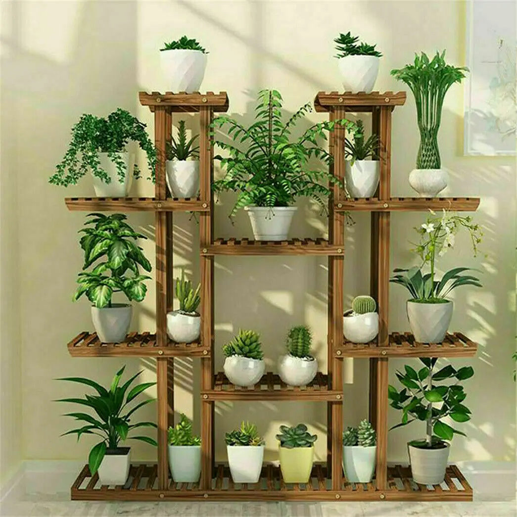 Unho Nine Tier Plant Stand Wood Flower Rack Indoor Outdoor