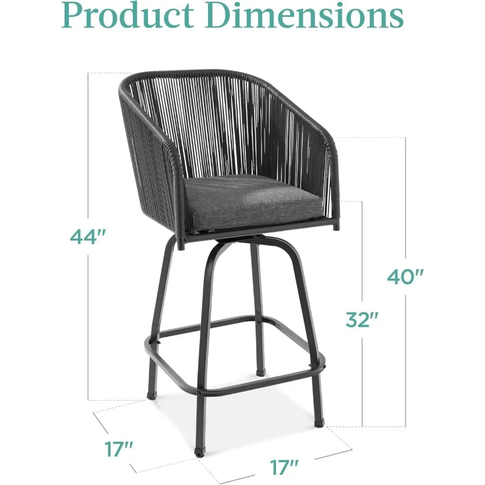 Set of 2 Woven Wicker Swivel Bar Stools Patio Chairs