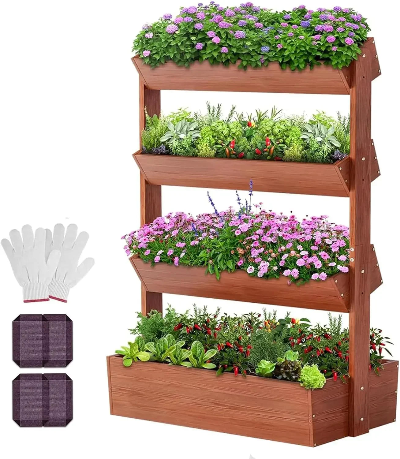 XMSJ Vertical Wooden Raised Garden Bed 4 Tier Planters