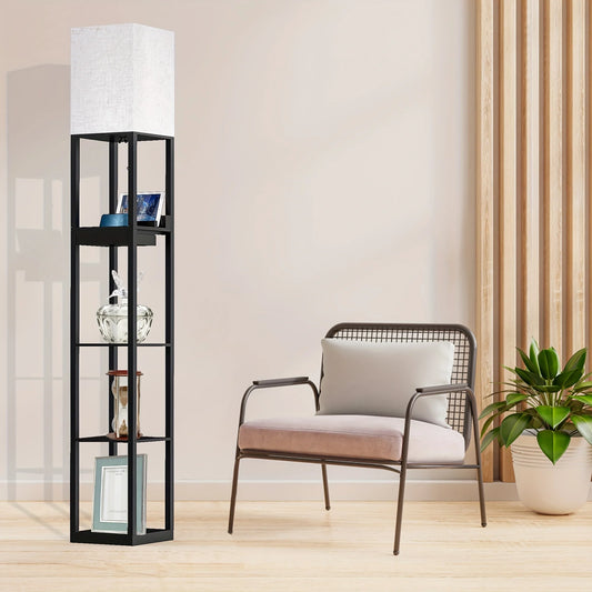 Column Floor Lamp With Shelves USB Ports Bulb Included
