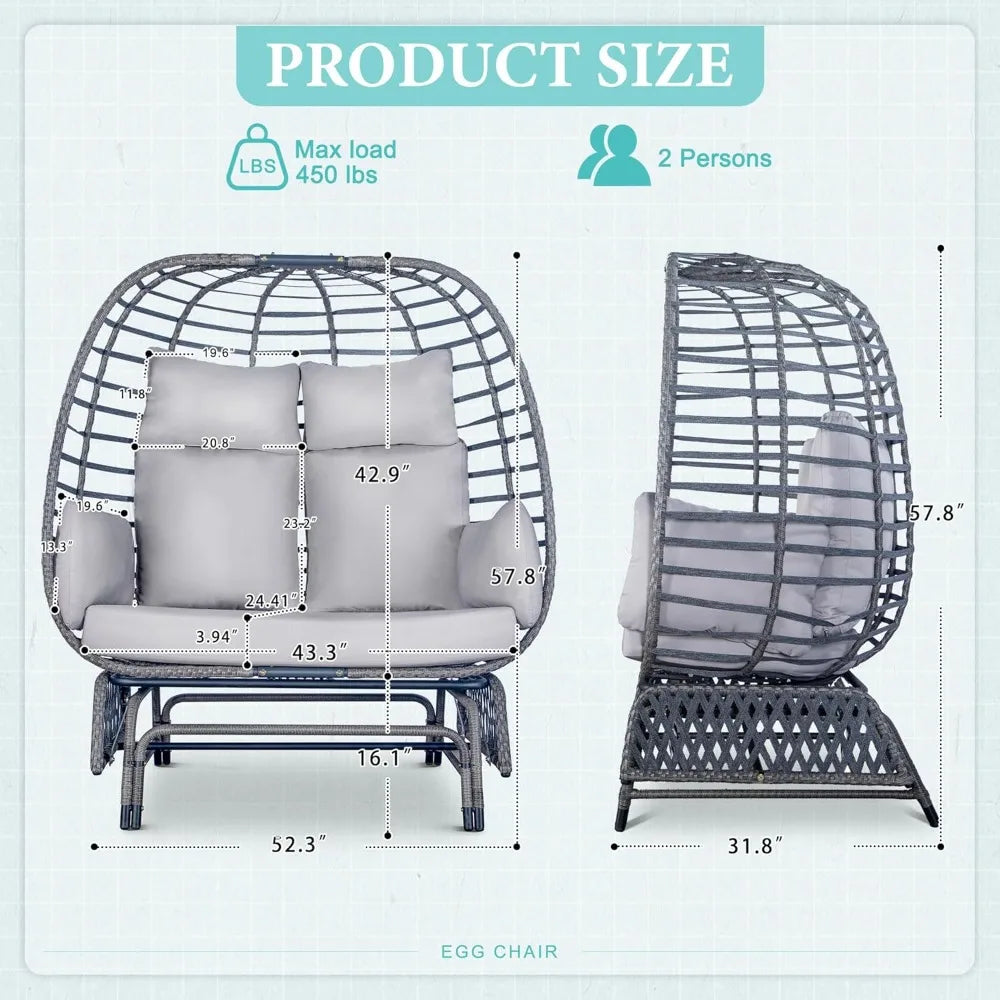 Ticify Outdoor Double Egg Chair With Steel Stand For Two