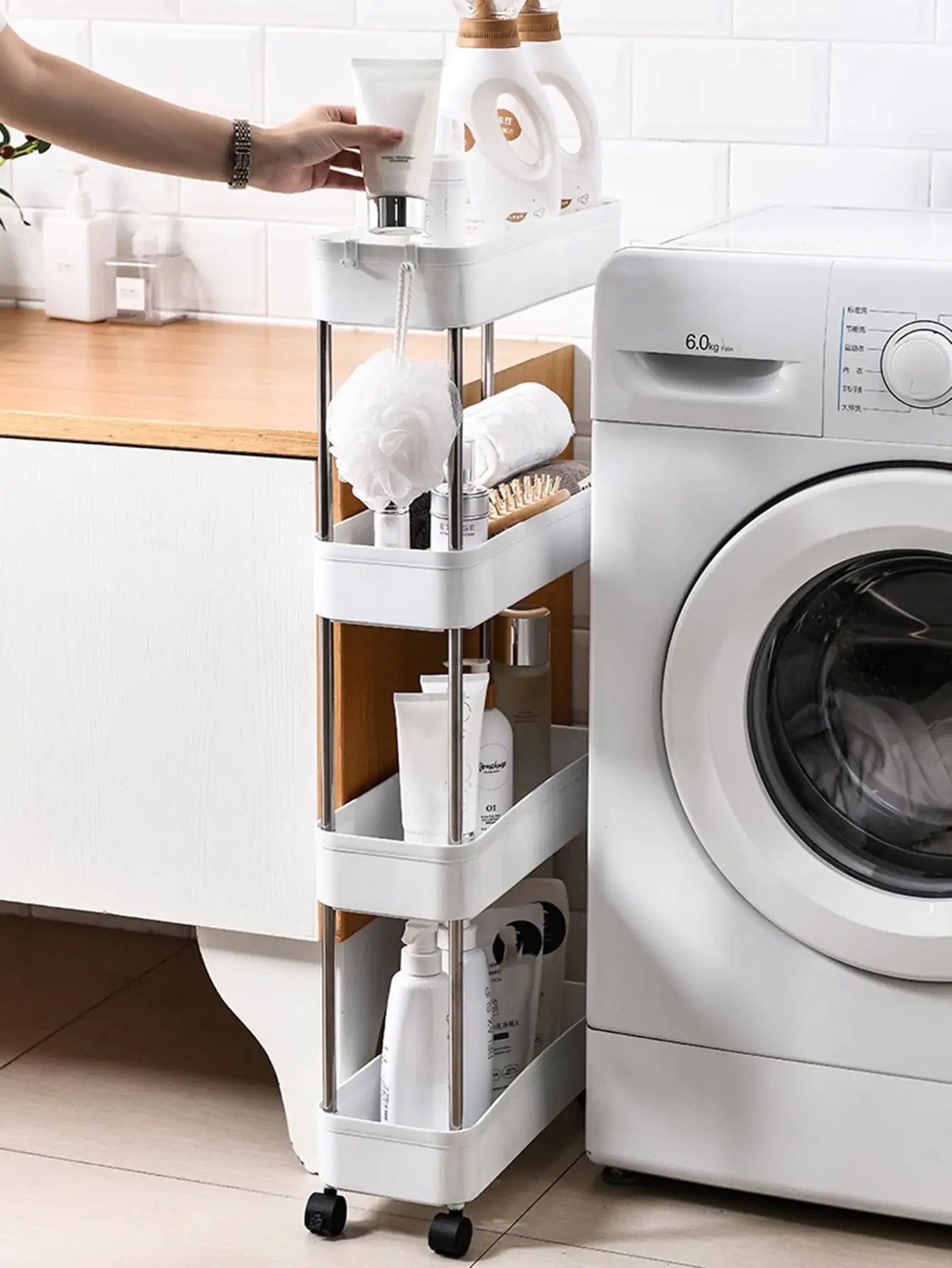 Three Quarter Tier Rolling Utility Cart For Kitchen And Bathroom