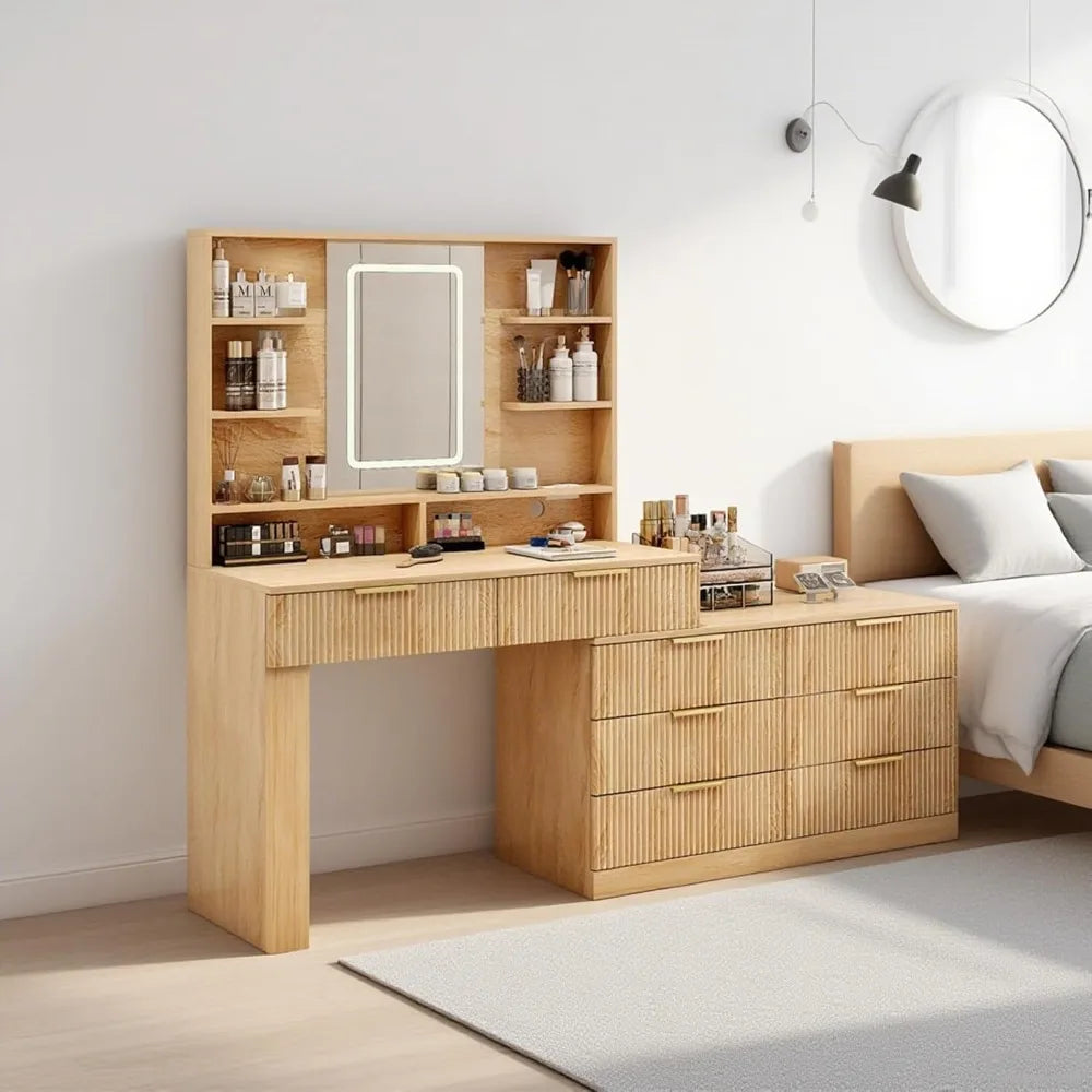 ANGDUO Vanity Desk With Mirror And LED Lights With USB Ports