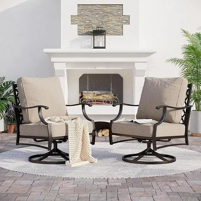 Metal Outdoor Swivel Patio Chairs Set of Two High Back
