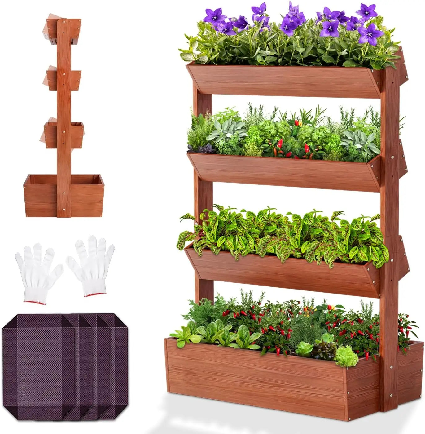 Four Tier Wooden Raised Garden Bed Planter Tower Kit