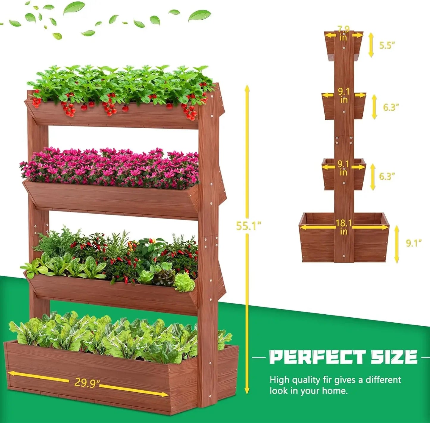 XMSJ Vertical Wooden Raised Garden Bed 4 Tier Planters