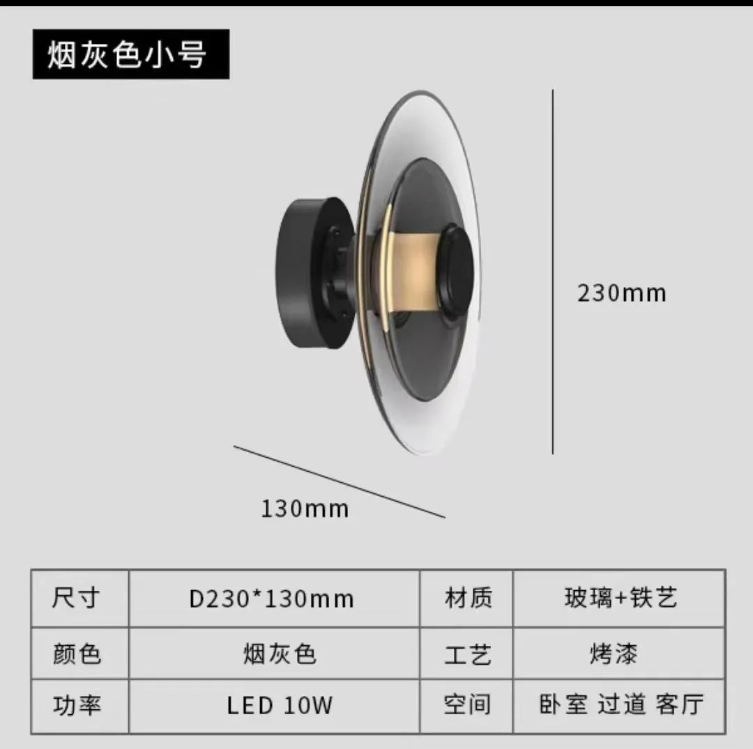 Glass Disc Wall Lamp LED Modern Minimalist Sconce Bedroom