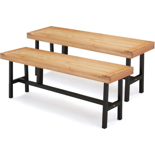 HUANZHUANG Outdoor Wood Benches Waterproof Patio Set