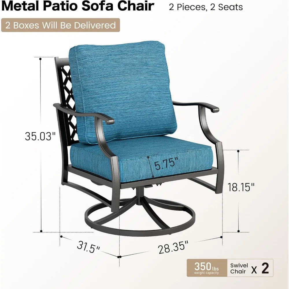 Metal Outdoor Swivel Patio Chairs Set of Two High Back