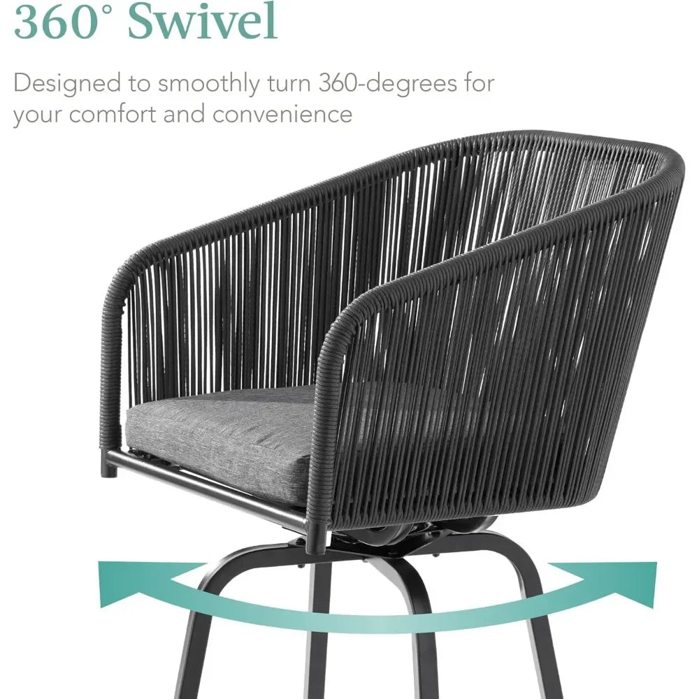Set of 2 Woven Wicker Swivel Bar Stools Patio Chairs
