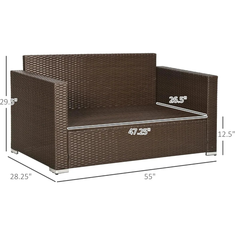 Outdoor Wicker Loveseat With Cushions For Patio And Garden