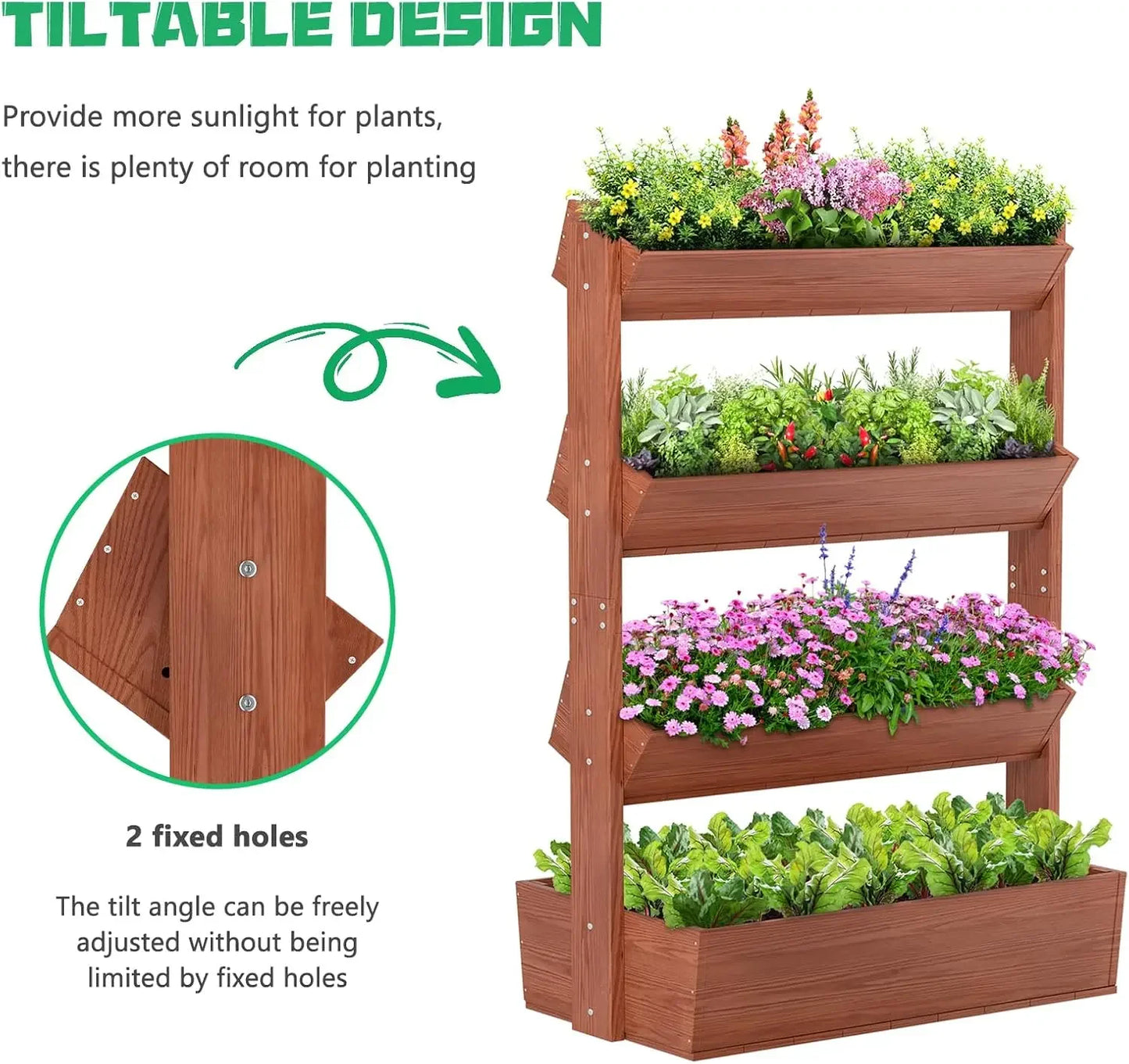 XMSJ Vertical Wooden Raised Garden Bed 4 Tier Planters