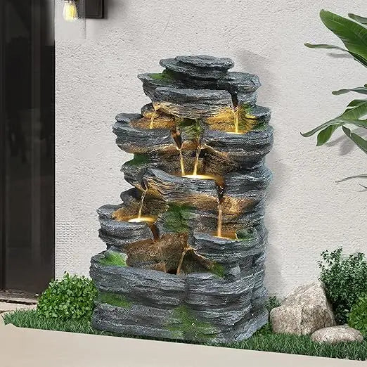 Dephet 7 Tier Garden Waterfall Fountain Resin With LED