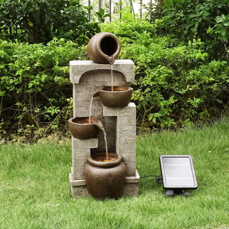 Cascading Bowls and Stacked Stones LED Water Fountain