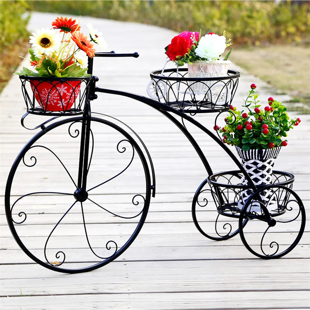 3 Tier Wrought Iron Bicycle Plant Stand Tricycle Planter