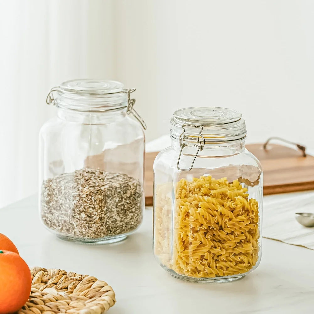 XMSJ Airtight Clear Glass Storage Jar Set 2 Pack Canisters