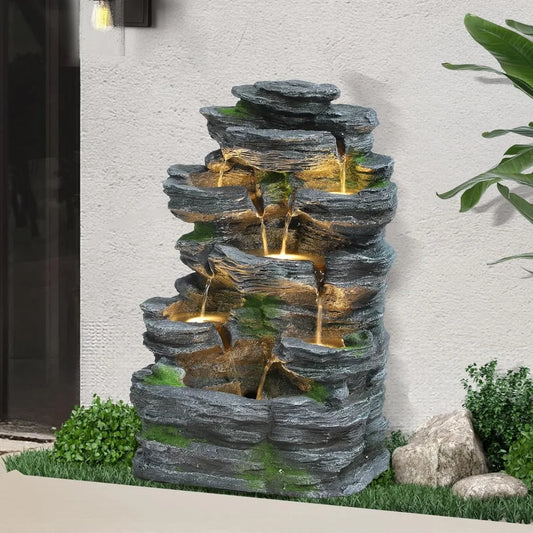 Dephet 7 Tier Garden Waterfall Fountain Resin With LED
