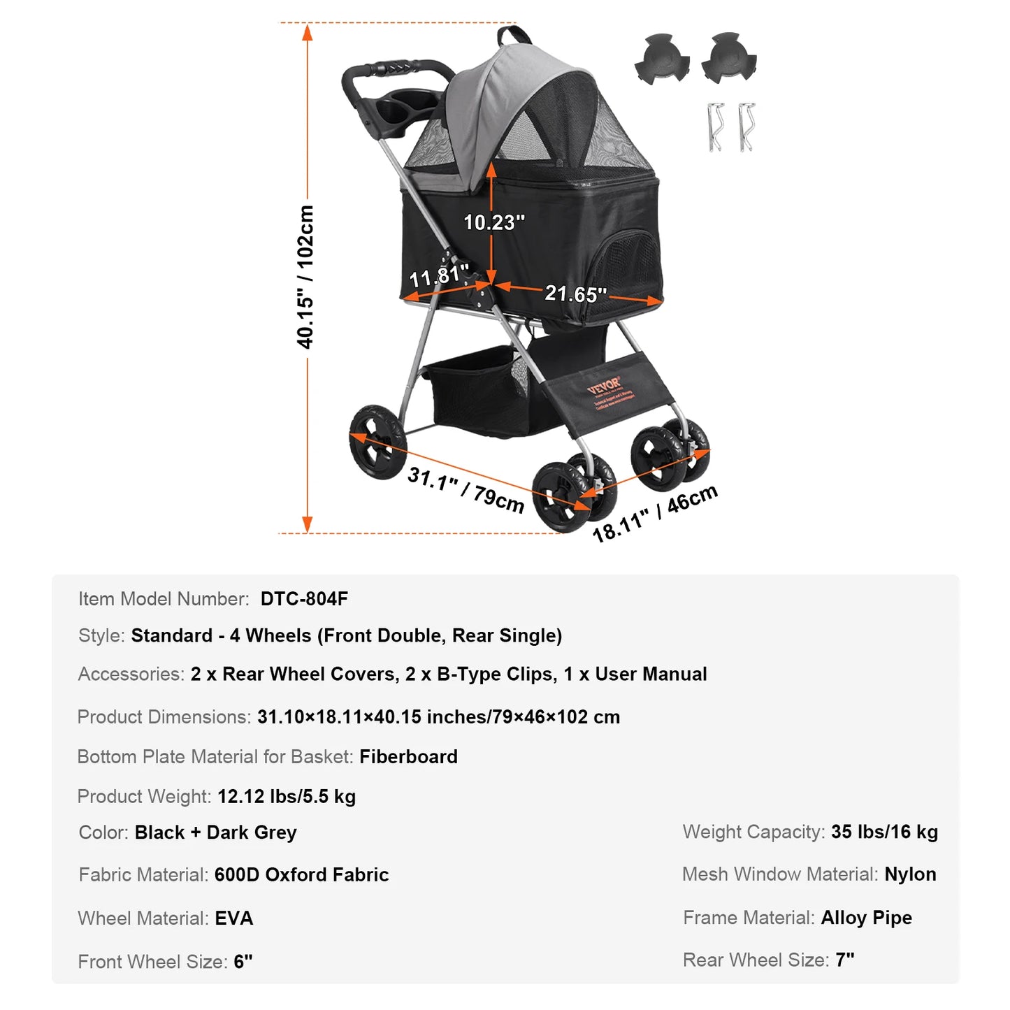 SucceBuy Lightweight Pet Stroller Carrier With Brakes