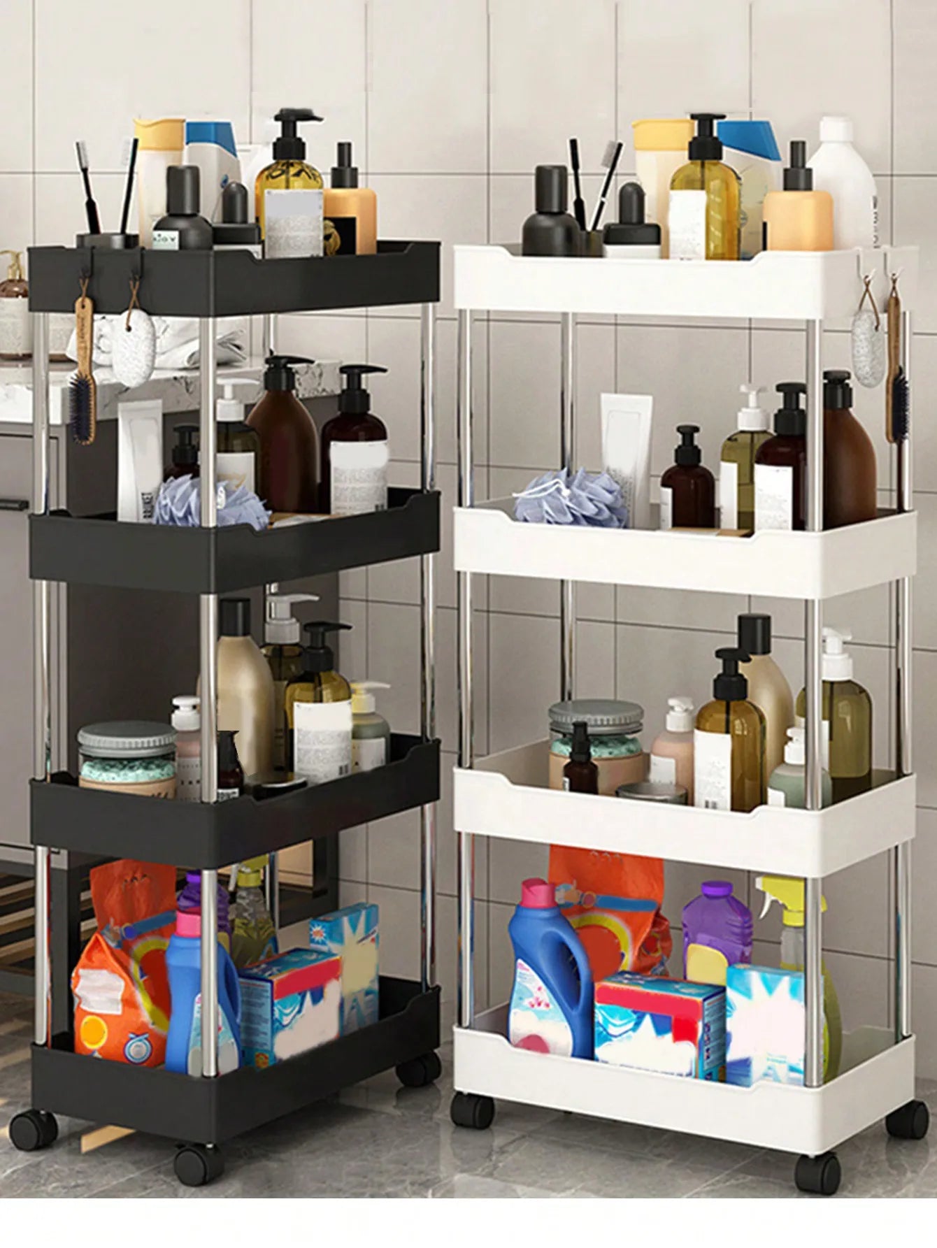 Three Quarter Tier Rolling Utility Cart For Kitchen And Bathroom