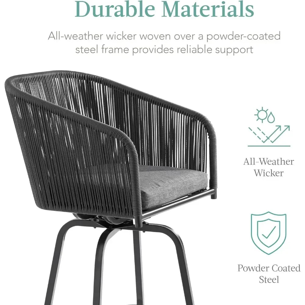 Set of 2 Woven Wicker Swivel Bar Stools Patio Chairs