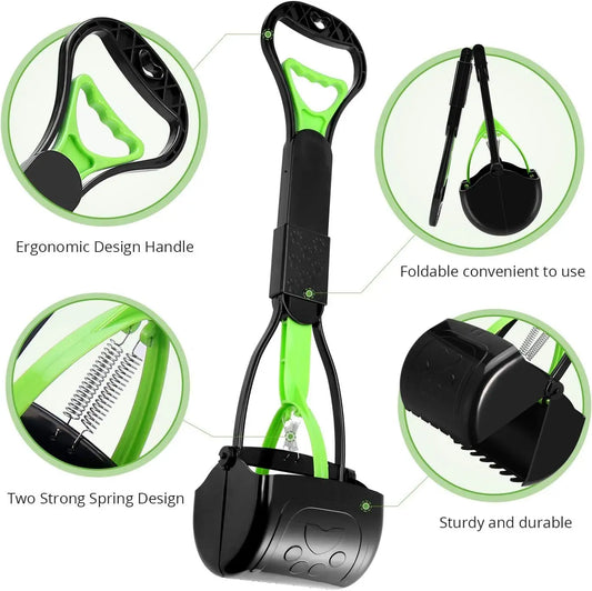 Foldable Pet Poop Scooper With Double Spring Structure For Stability