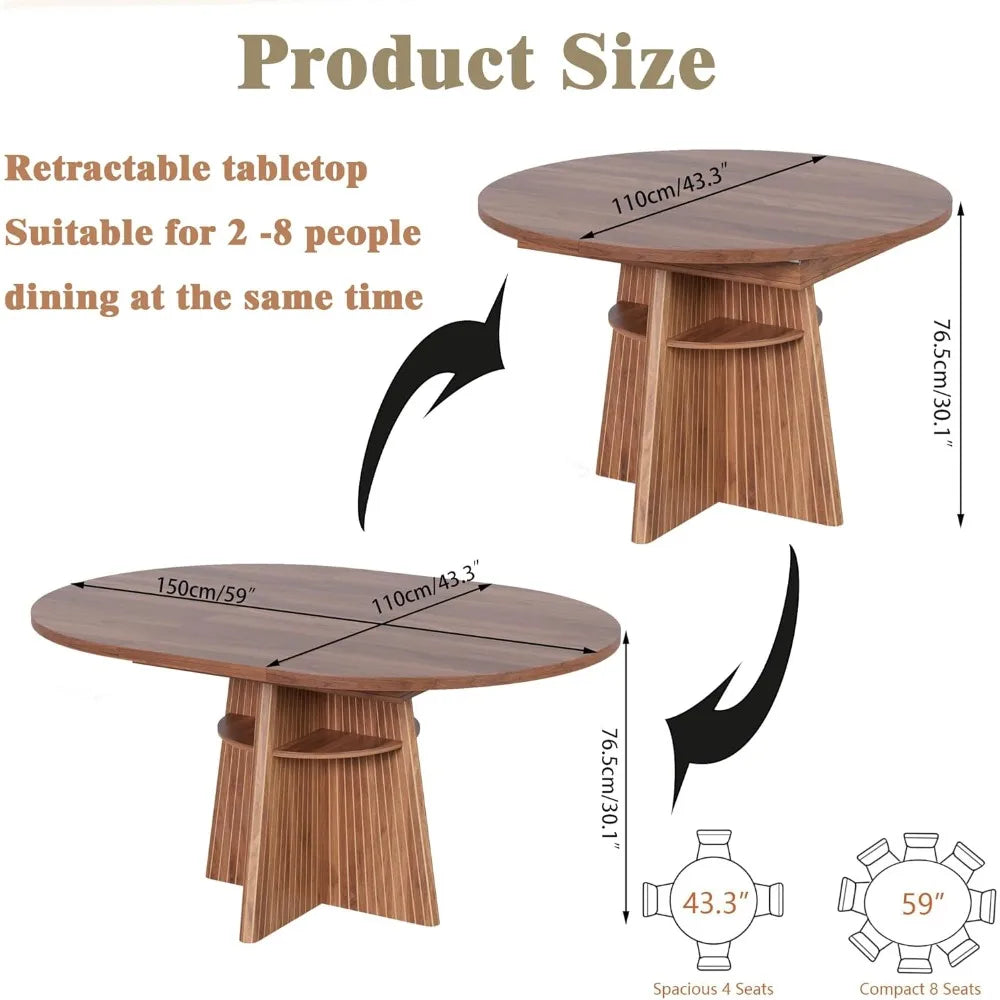 Expandable Round Dining Table With Fluted Base Modern