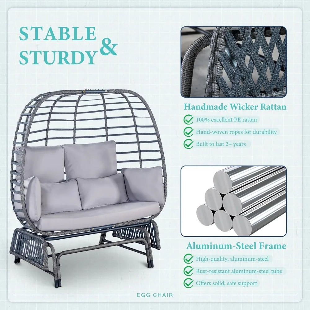 Ticify Outdoor Double Egg Chair With Steel Stand For Two