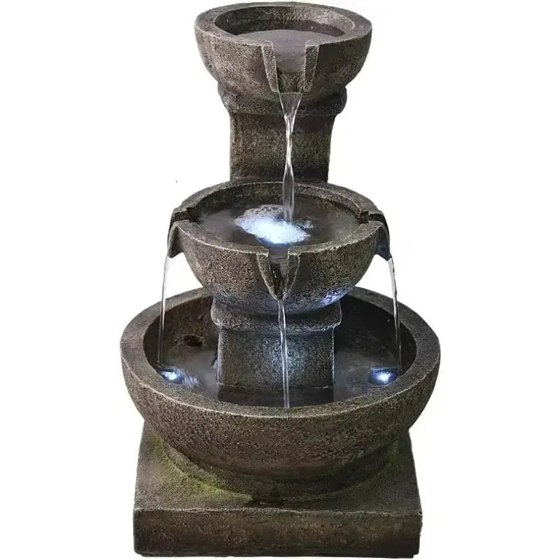 XMSJ Outdoor Waterfall Fountain Relaxing Garden Patio LED