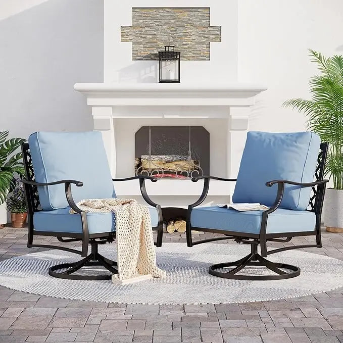 Metal Outdoor Swivel Patio Chairs Set Of 2 With Cushions