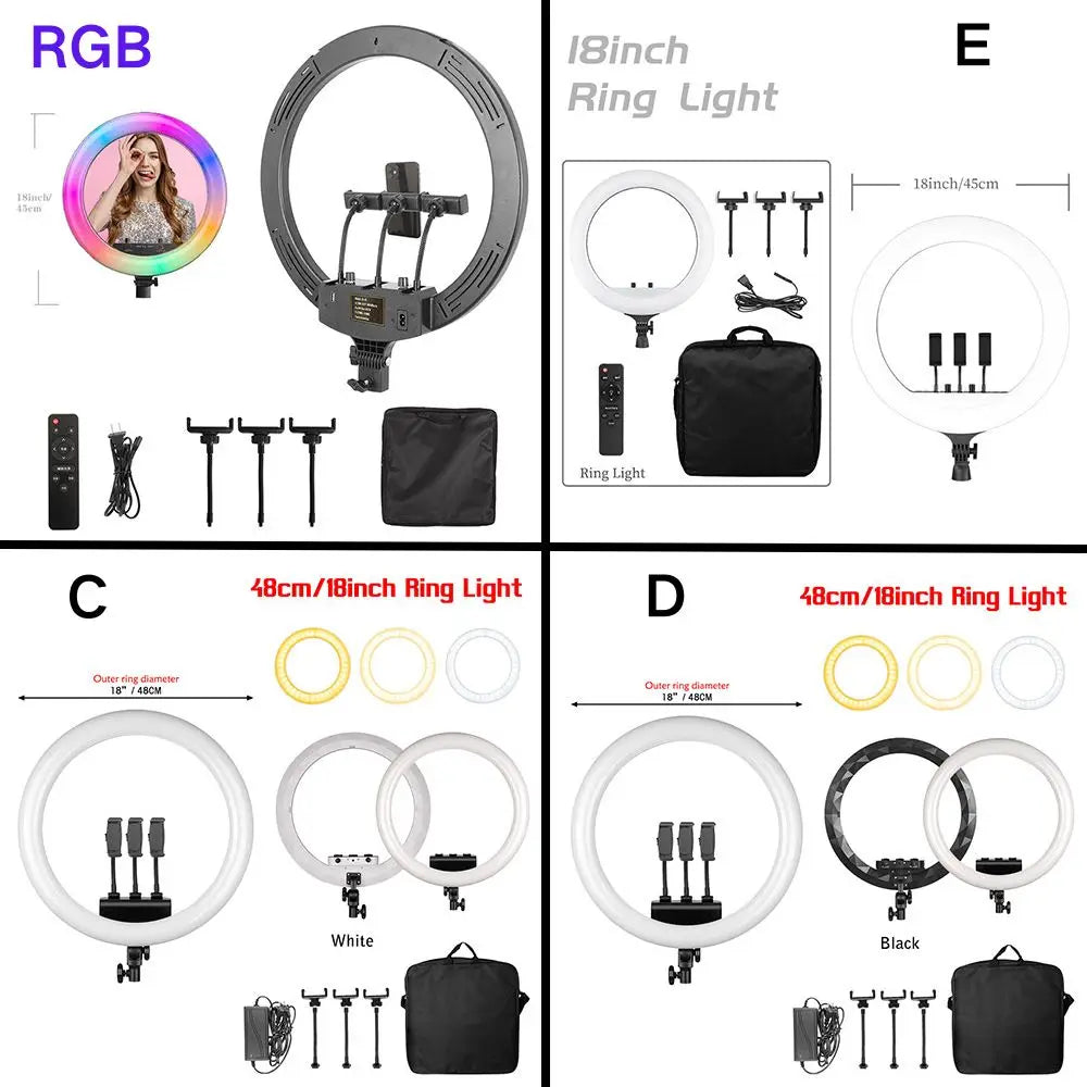 Bi Color LED Ring Light With Tripod And Phone Clip Studio
