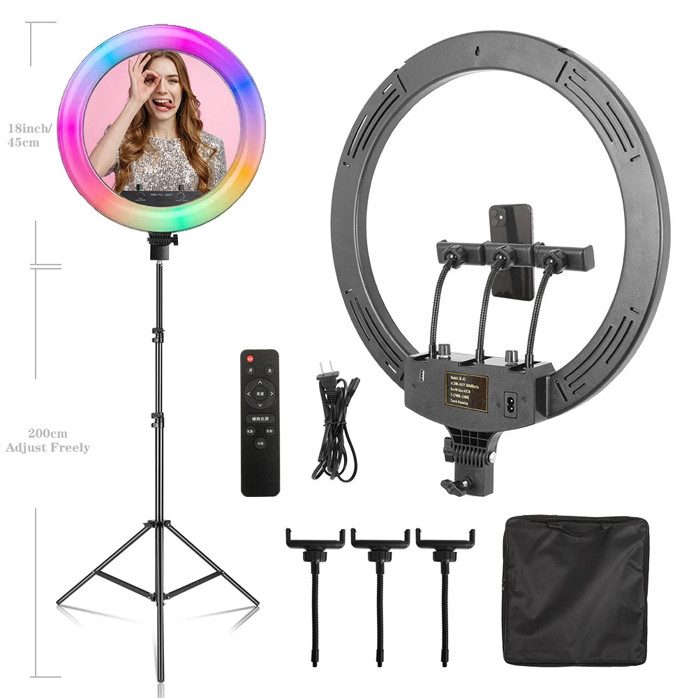 Bi Color LED Ring Light With Tripod And Phone Clip Studio