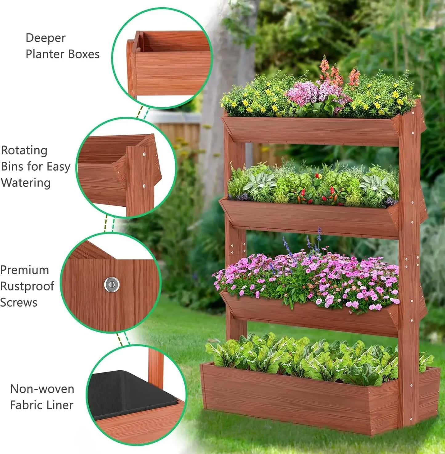 XMSJ Vertical Wooden Raised Garden Bed 4 Tier Planters
