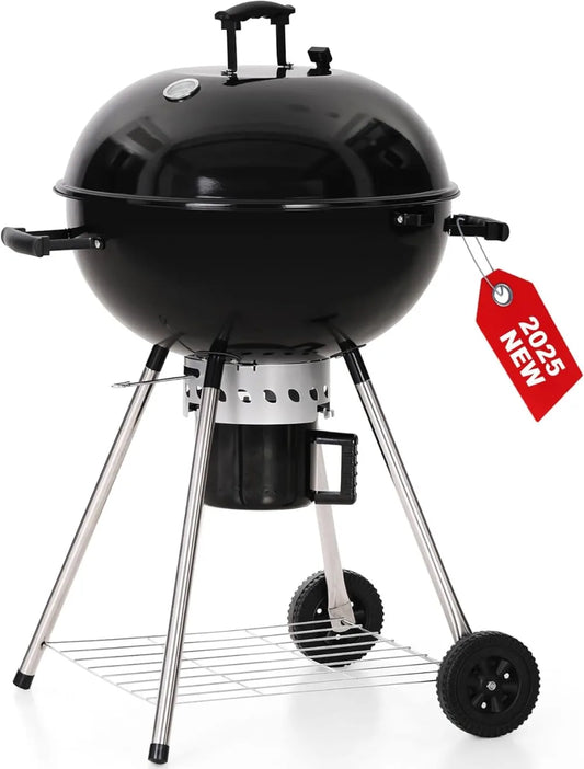 Kettle Charcoal BBQ Grill With Wheels Porcelain Lid