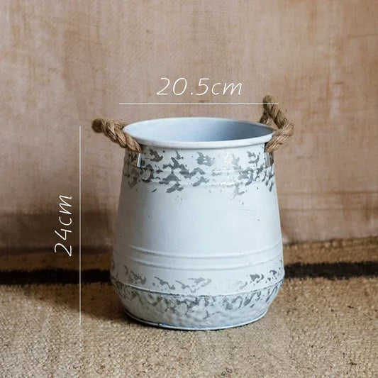 Vintage Tin Bucket Flower Pot And Vase Iron Garden Decor