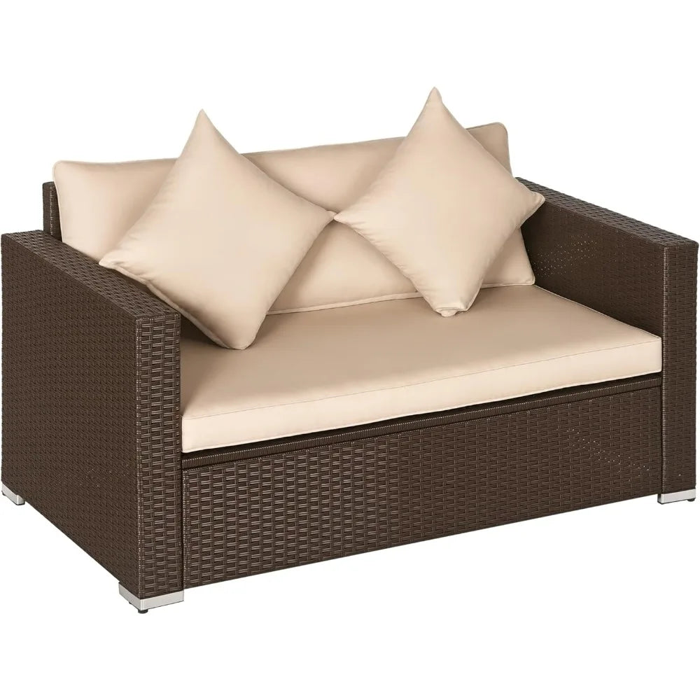 Outdoor Wicker Loveseat With Cushions For Patio And Garden