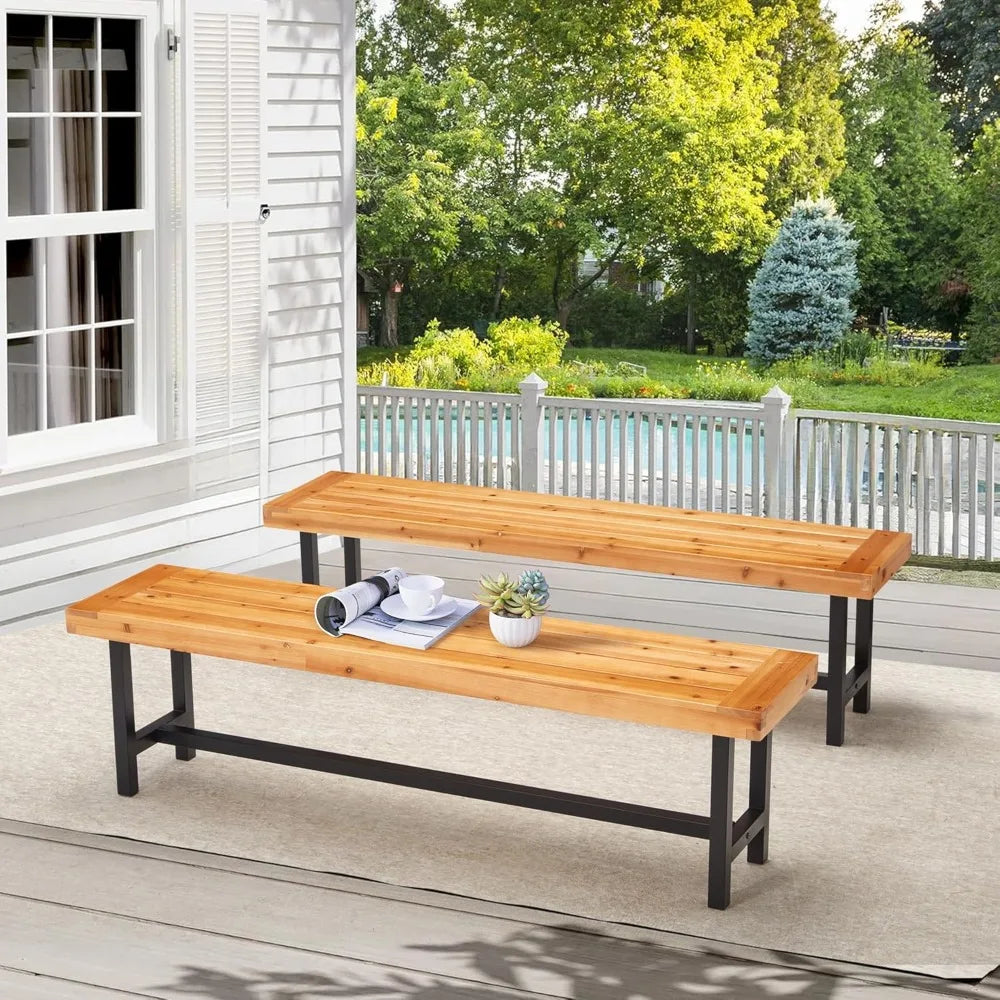 HUANZHUANG Outdoor Wood Benches Waterproof Patio Set