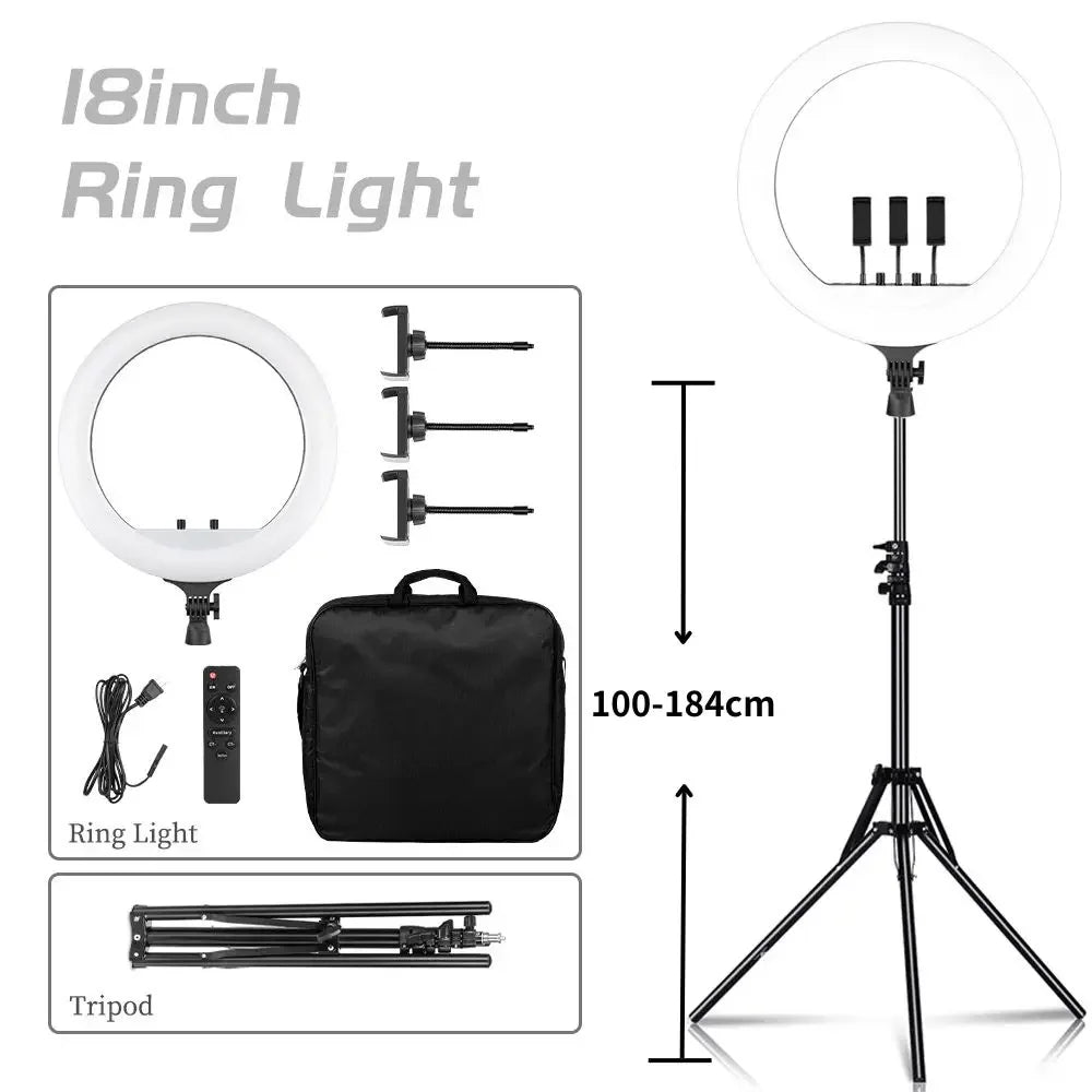Bi Color LED Ring Light With Tripod And Phone Clip Studio