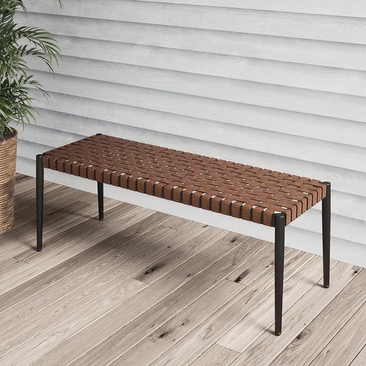 Huanzhuang 2 Seat Leather Look Wicker Outdoor Bench