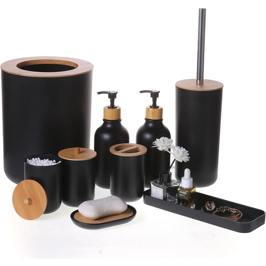 Bamboo 9 Piece Bathroom Accessory Set For Modern Bathrooms