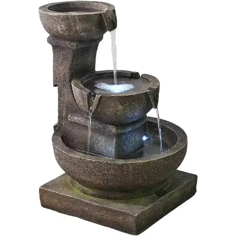 XMSJ Outdoor Waterfall Fountain Relaxing Garden Patio LED