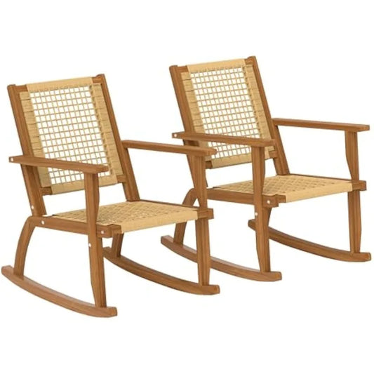 Outdoor Rocking Chair Set Of 2 With Acacia Wood Armrests