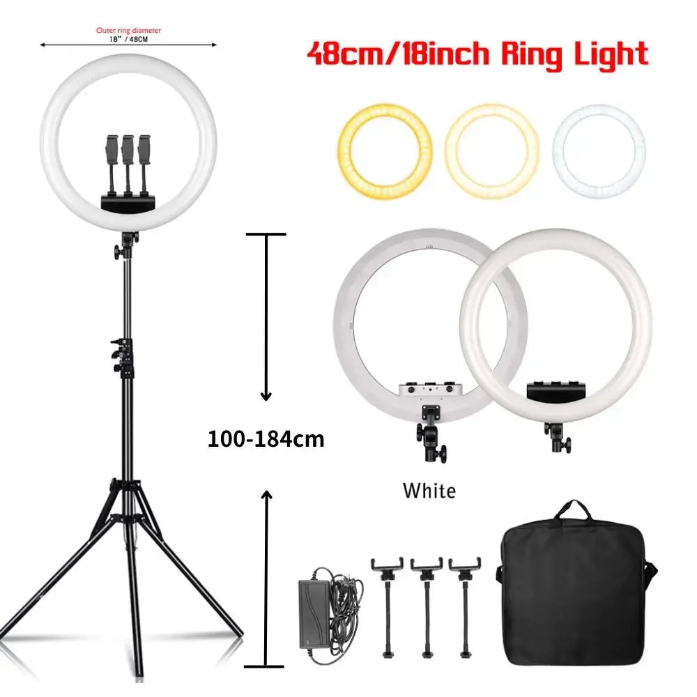 Bi Color LED Ring Light With Tripod And Phone Clip Studio