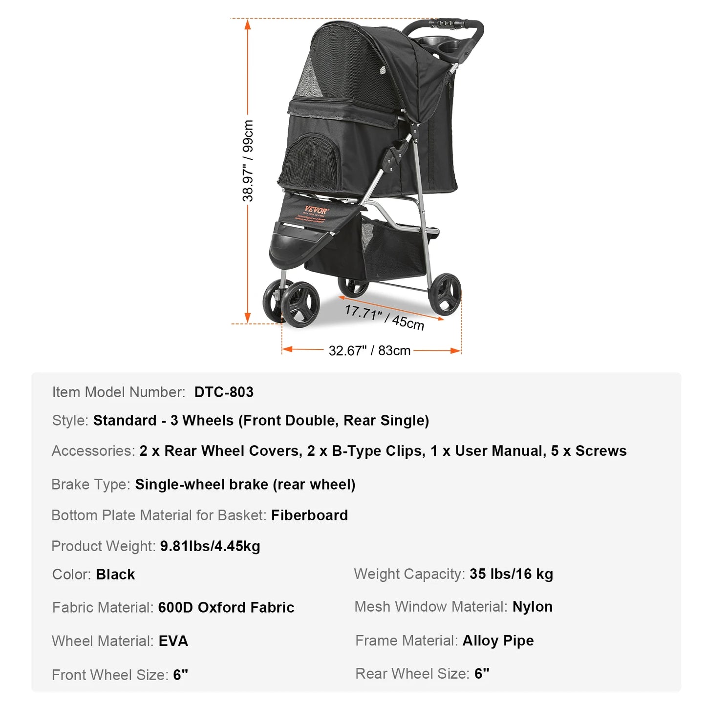 SucceBuy Lightweight Pet Stroller Carrier With Brakes