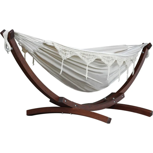 Solid Pine Wood Hammock Combo Outdoor Two Seat Set Premium